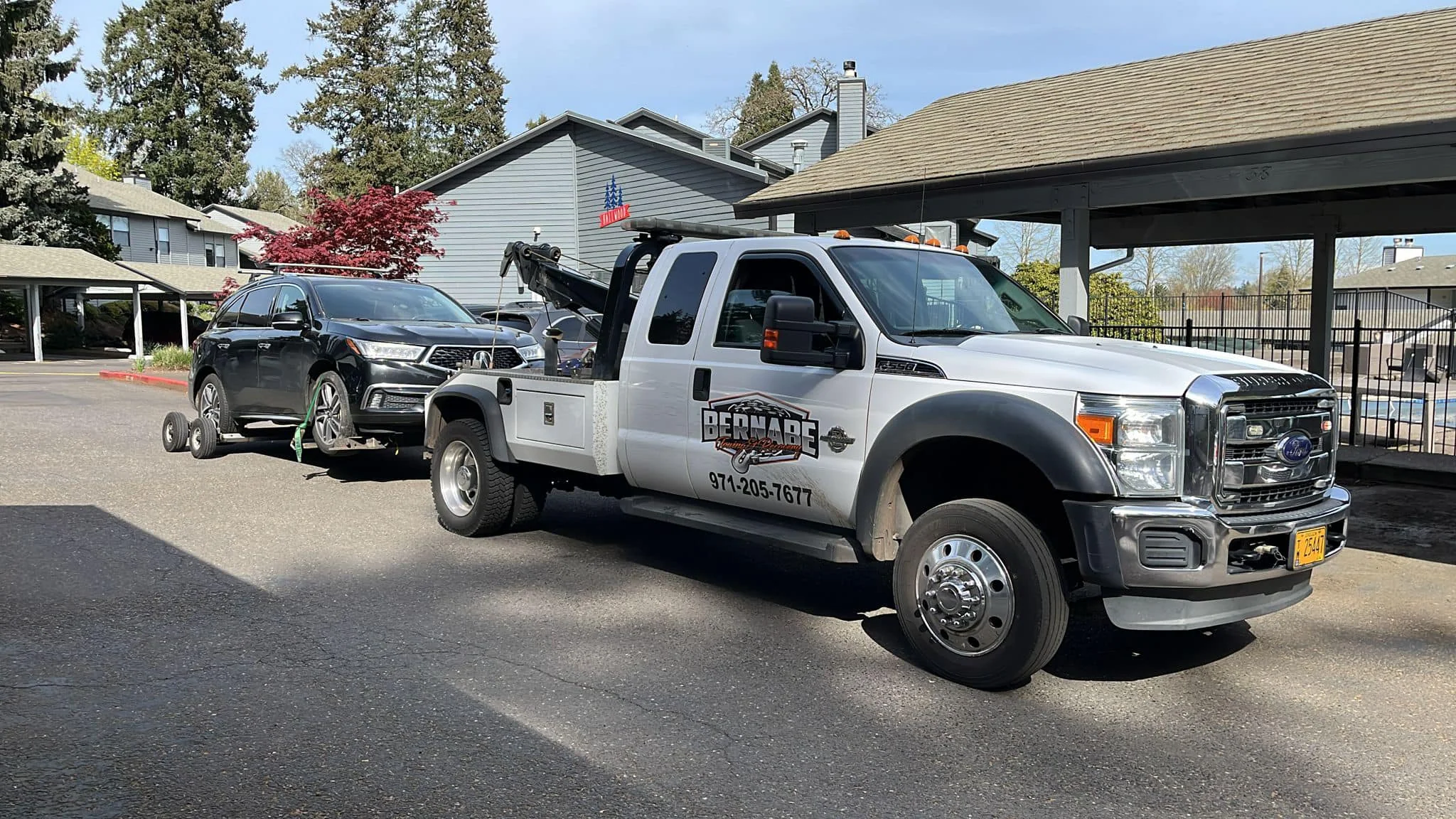 Bernabe Towing truck at a managed property in Oregon.